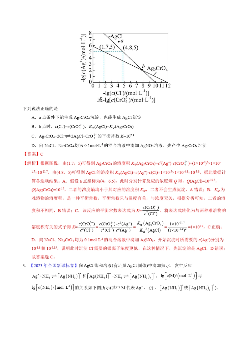 十年(2014-2023)高考化学真题分项汇编(全国)专题62 难溶电解质的溶解平..._第2页