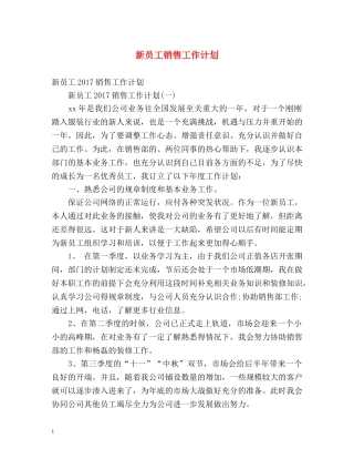 新员工销售工作计划 