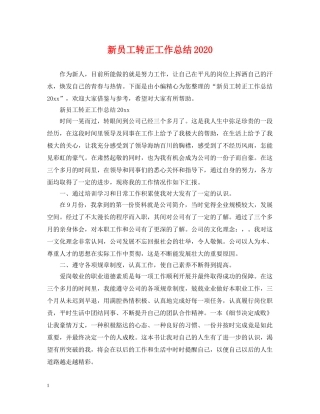 新员工转正工作总结2020 