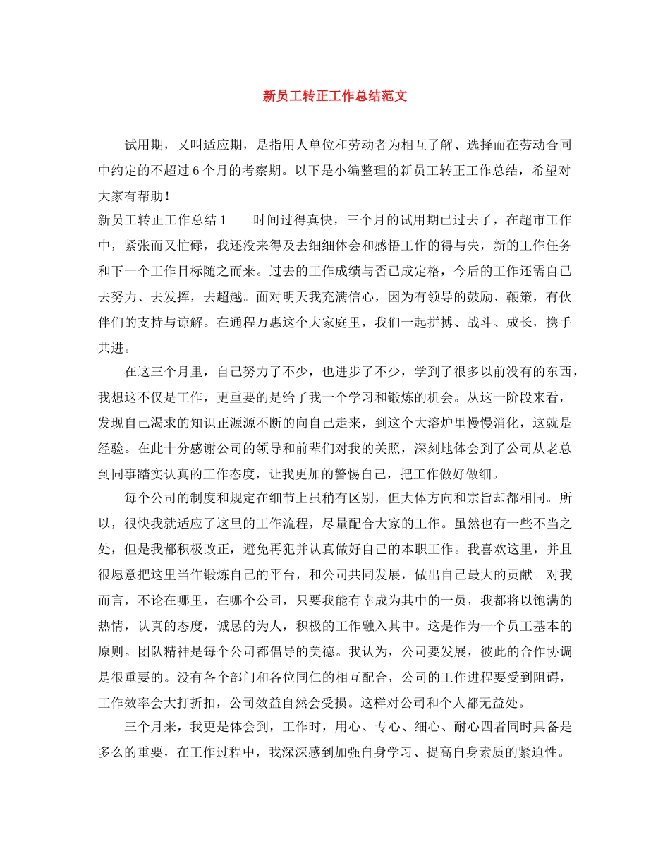 新员工转正工作总结范文 _第1页