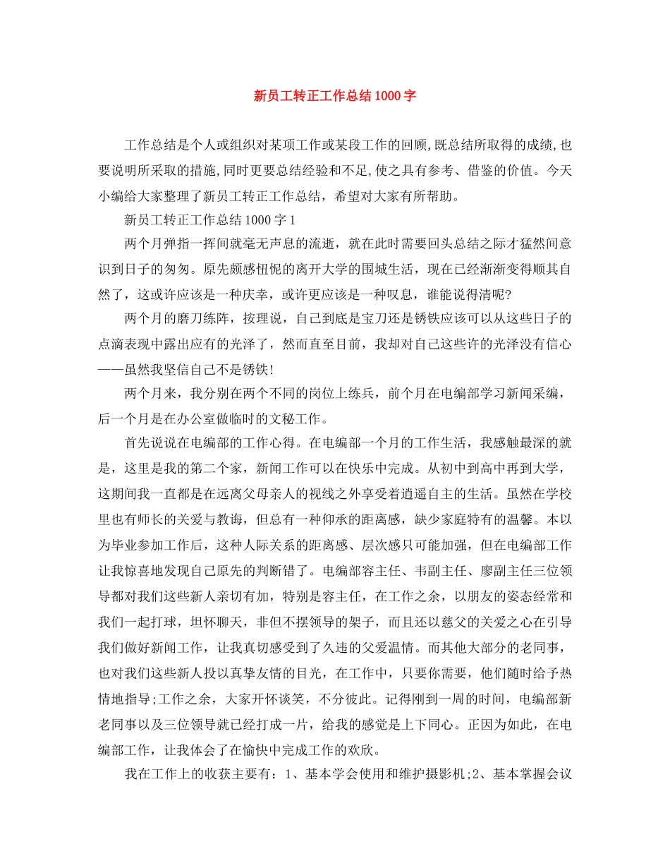 新员工转正工作总结1000字 _第1页
