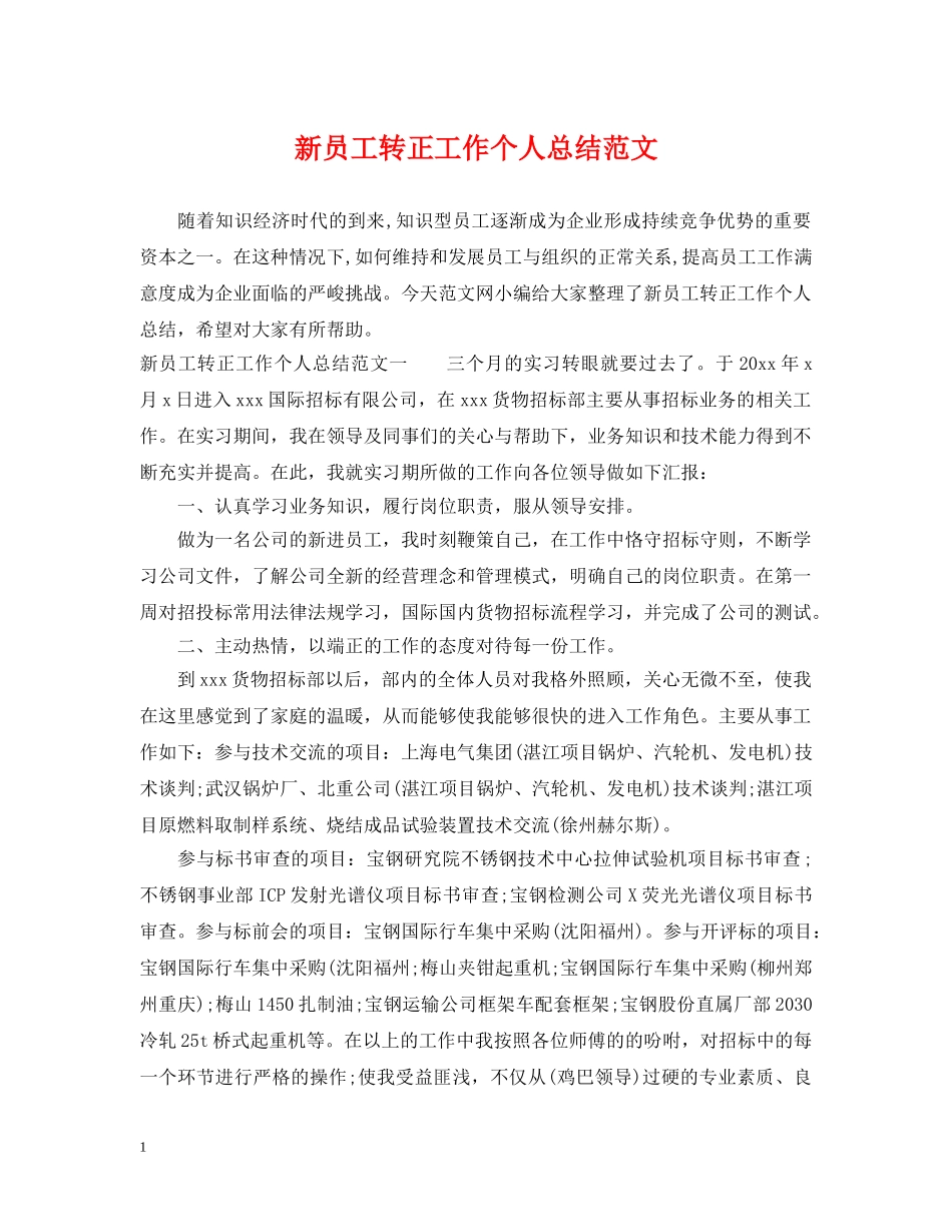 新员工转正工作个人总结范文 _第1页