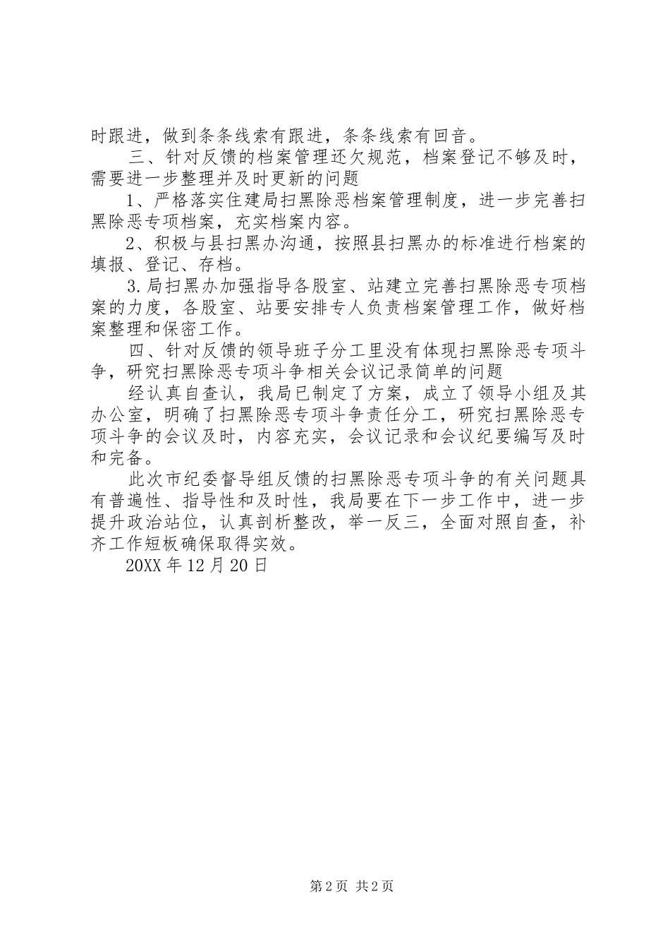 扫黑除恶专项斗争反馈问题整改报告_第2页