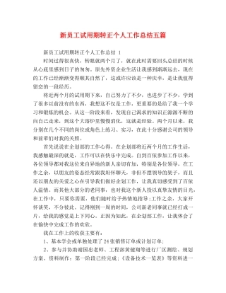 新员工试用期转正个人工作总结五篇 