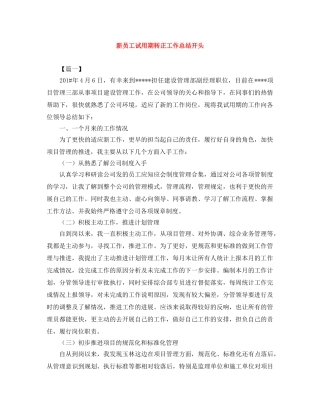 新员工试用期转正工作总结开头 