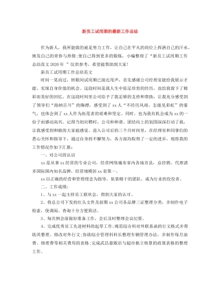 新员工试用期的最新工作总结 