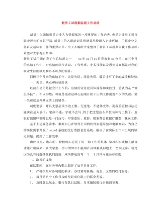 新员工试用期自我工作总结 