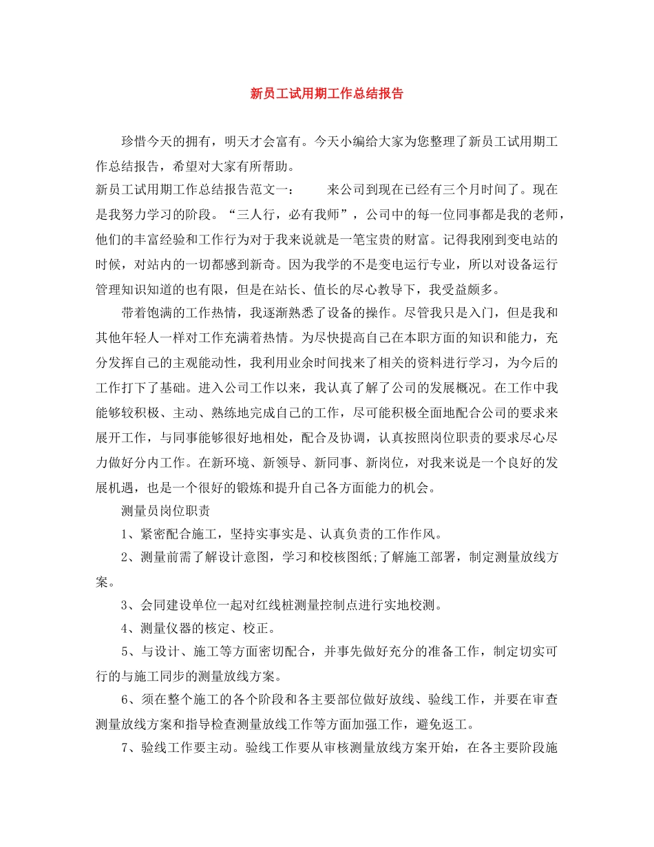 新员工试用期工作总结报告 _第1页