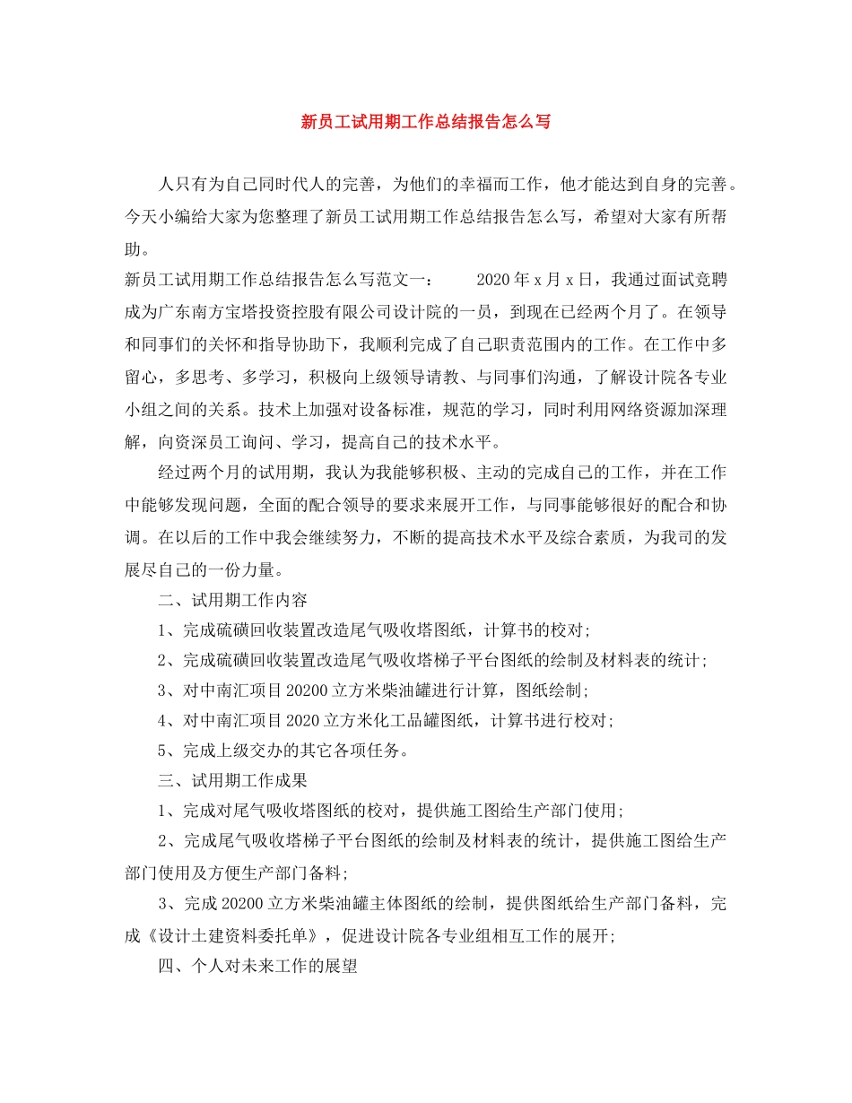 新员工试用期工作总结报告怎么写 _第1页