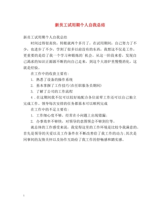 新员工试用期个人自我总结 