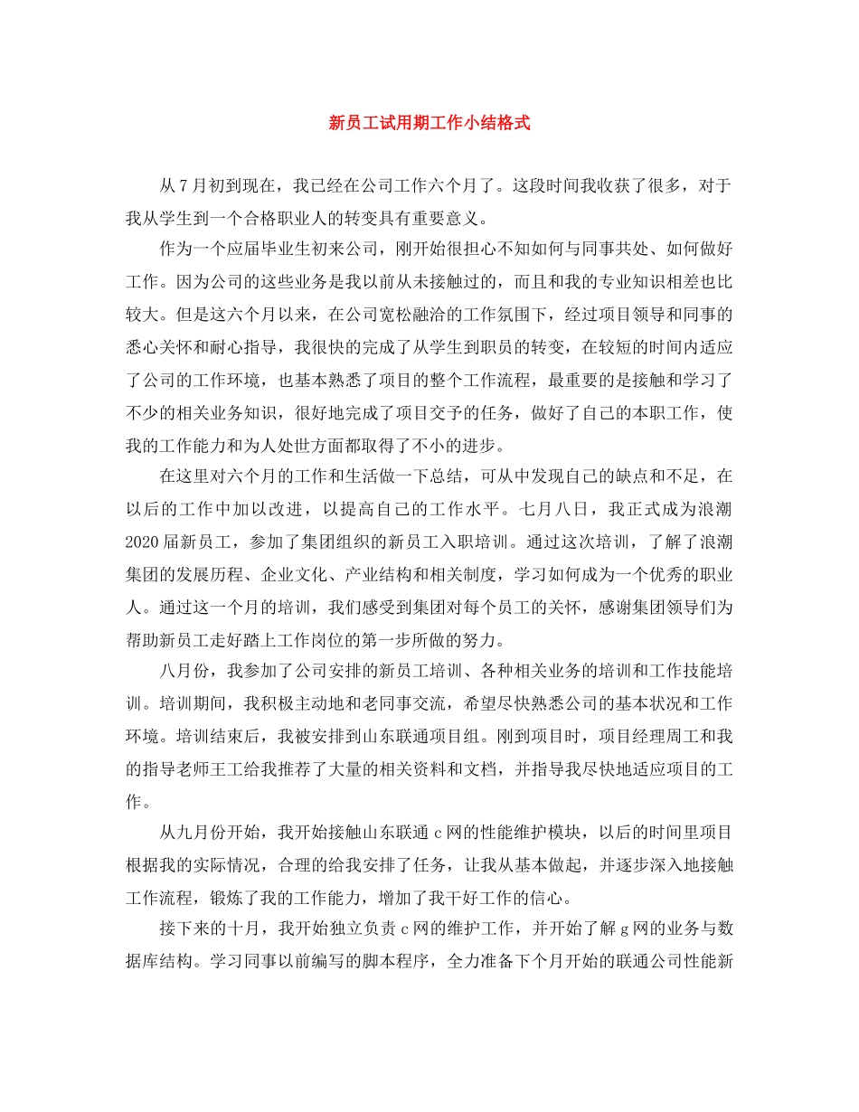 新员工试用期工作小结格式 _第1页