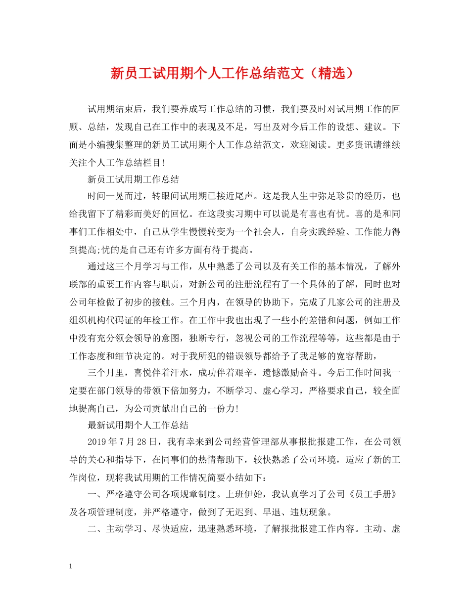 新员工试用期个人工作总结范文（精选） _第1页