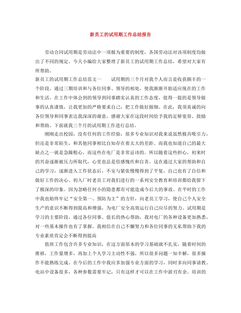 新员工的试用期工作总结报告 _第1页