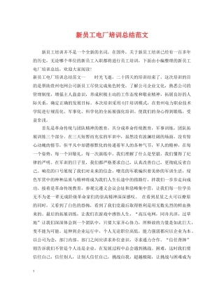 新员工电厂培训总结范文 