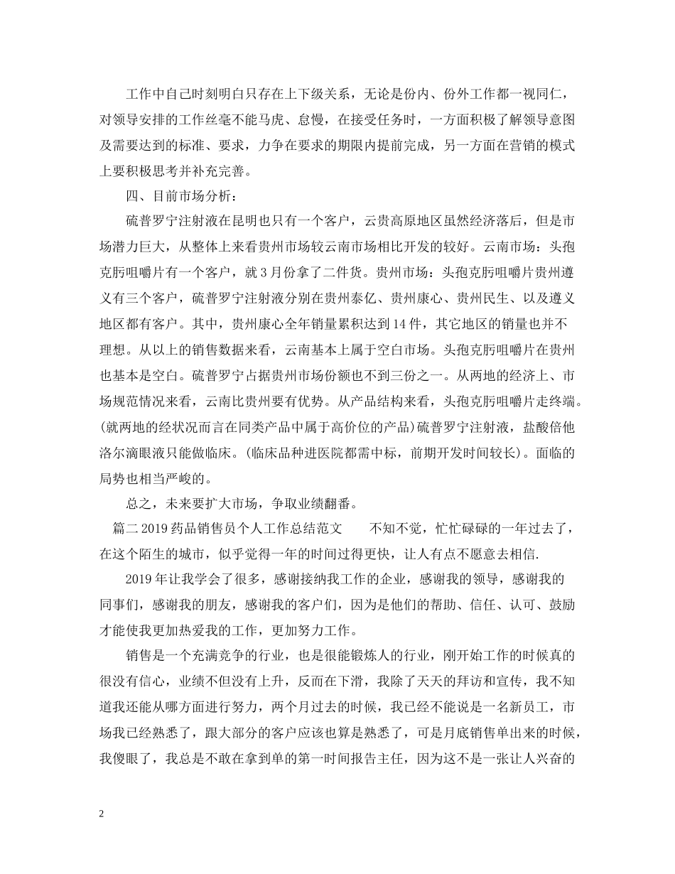 药品销售员个人工作总结范文_第2页