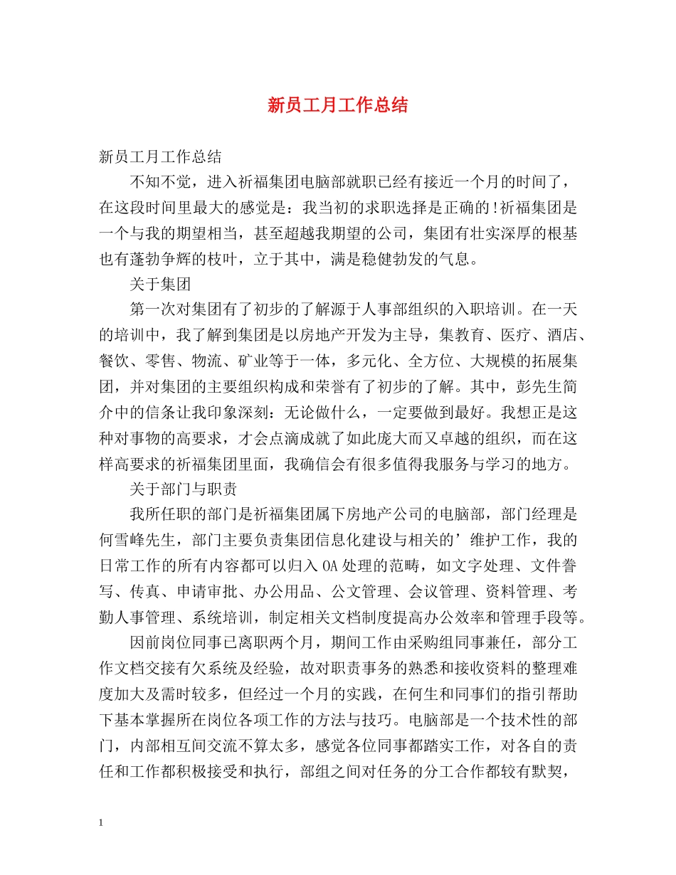新员工月工作总结 _第1页