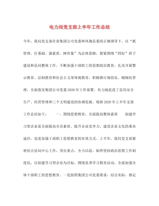 电力局党支部上半年工作总结2