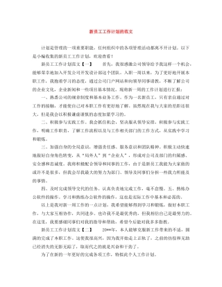 新员工工作计划的范文 