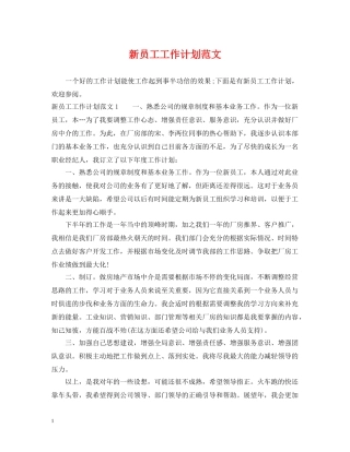 新员工工作计划范文 