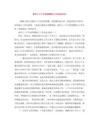新员工三个月试用期转正工作总结2020 