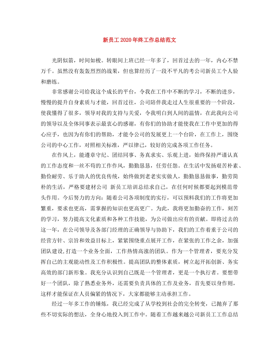 新员工2020年终工作总结范文 _第1页