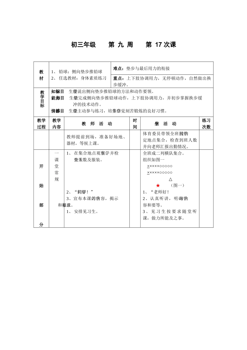 九年级体育第9周教案_第1页