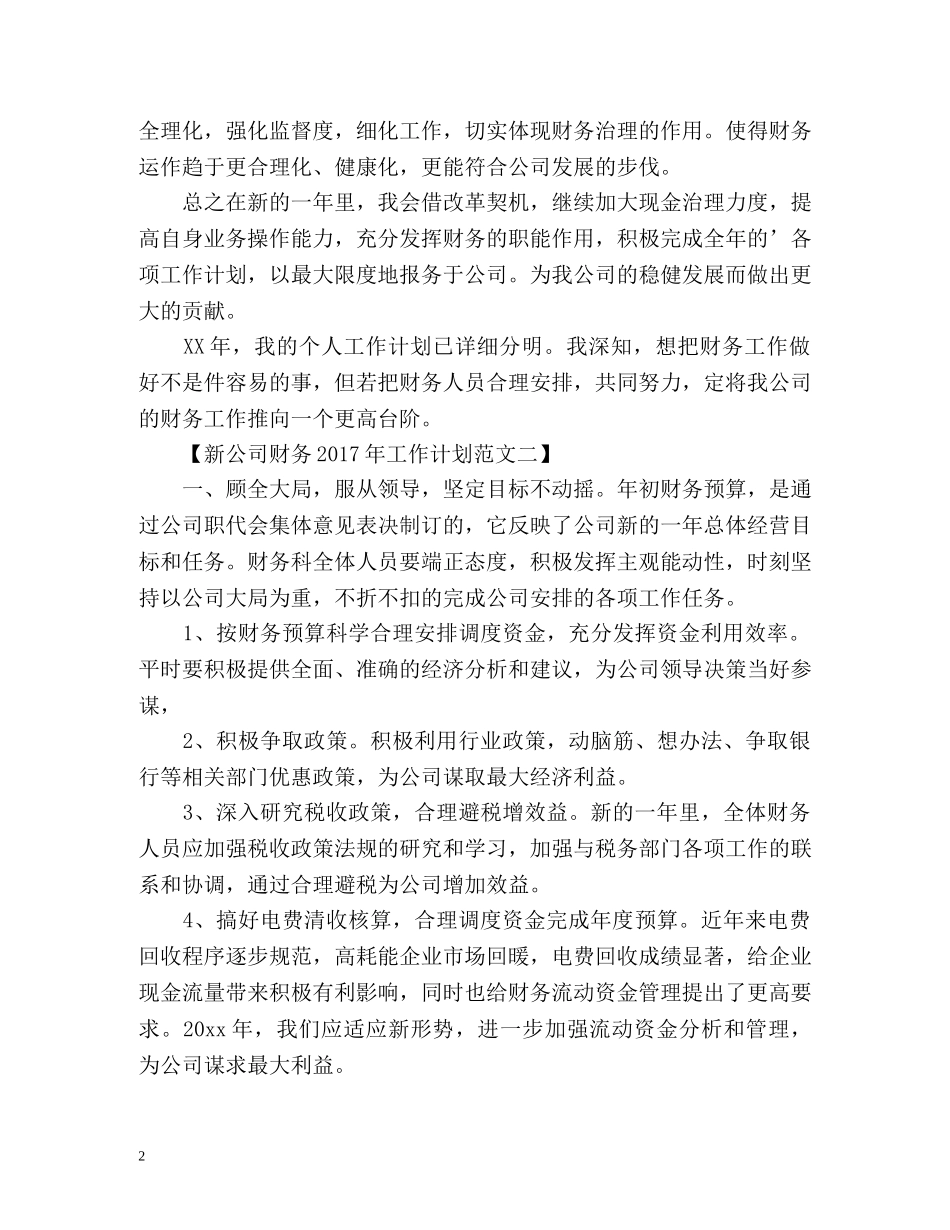 新公司财务工作计划 _第2页