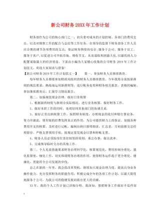 新公司财务20XX年工作计划 