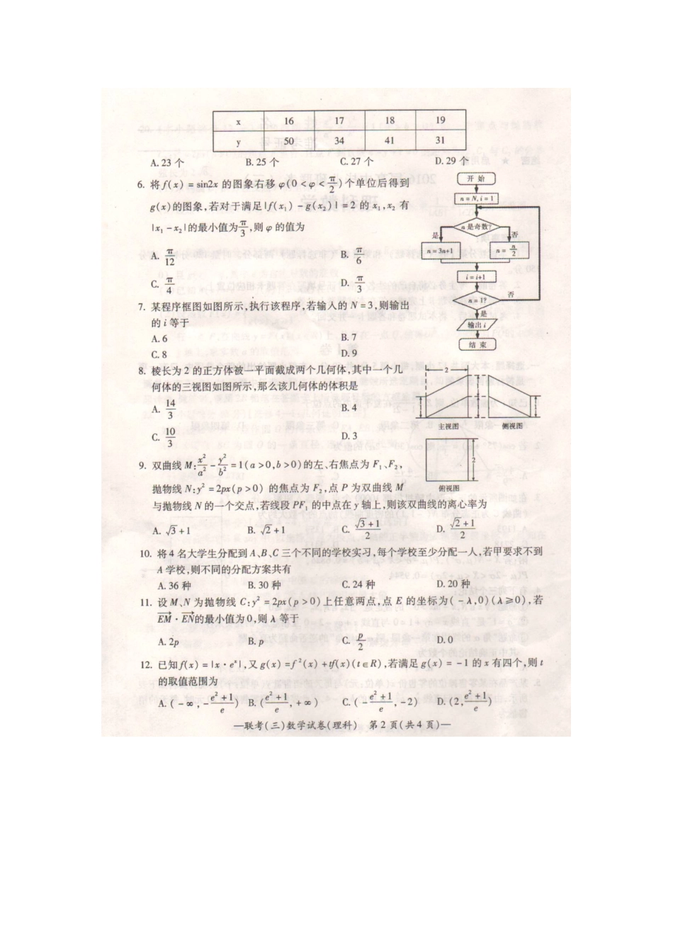 湖南省衡阳市2016年高三第三次联考（三模）理科数学试题_扫描版_第2页
