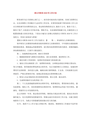 新公司财务2020年工作计划 
