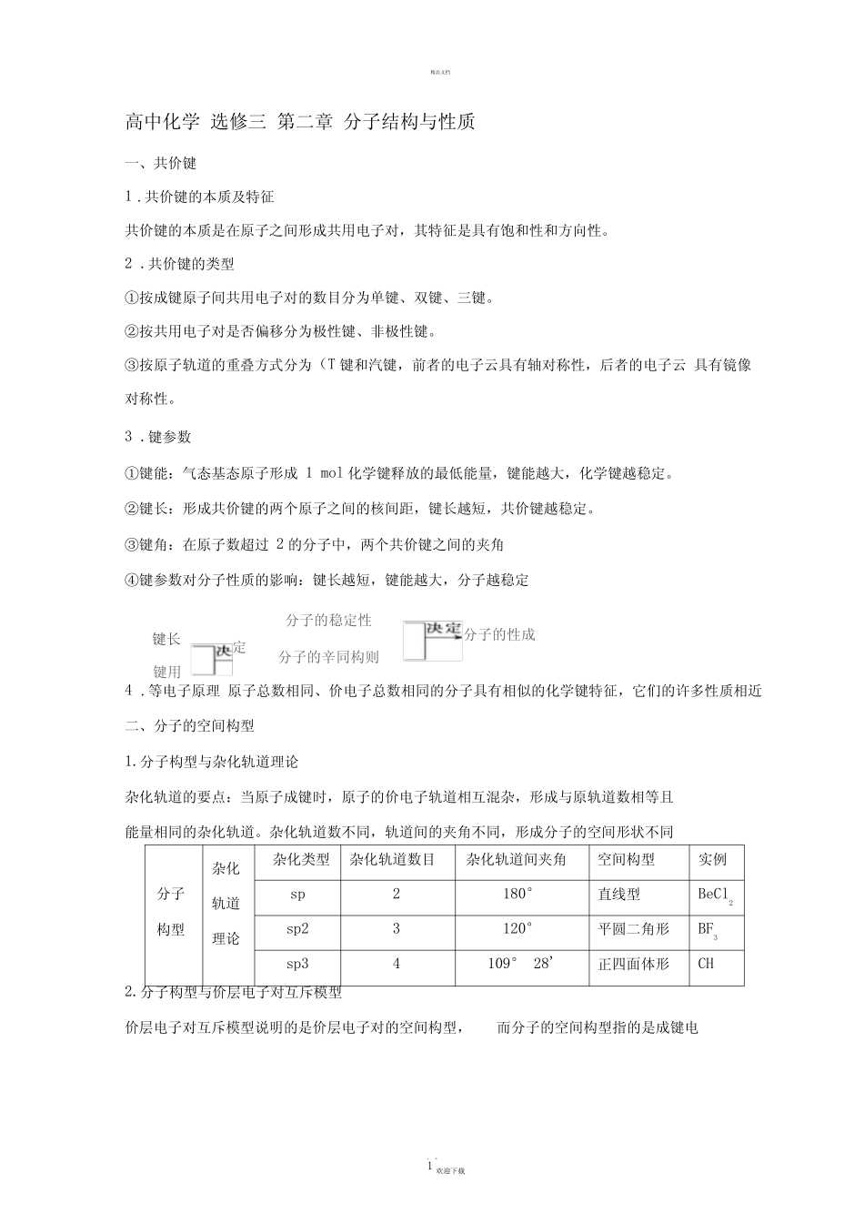 高中化学选修三-第二章-分子结构与性质-讲义及习题.含答案_第1页