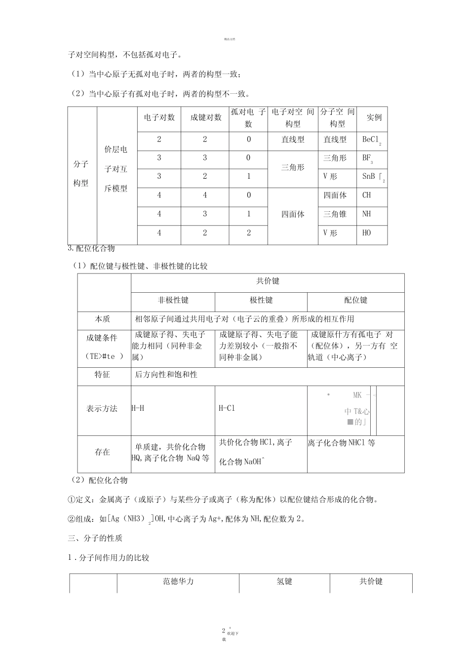高中化学选修三-第二章-分子结构与性质-讲义及习题.含答案_第2页