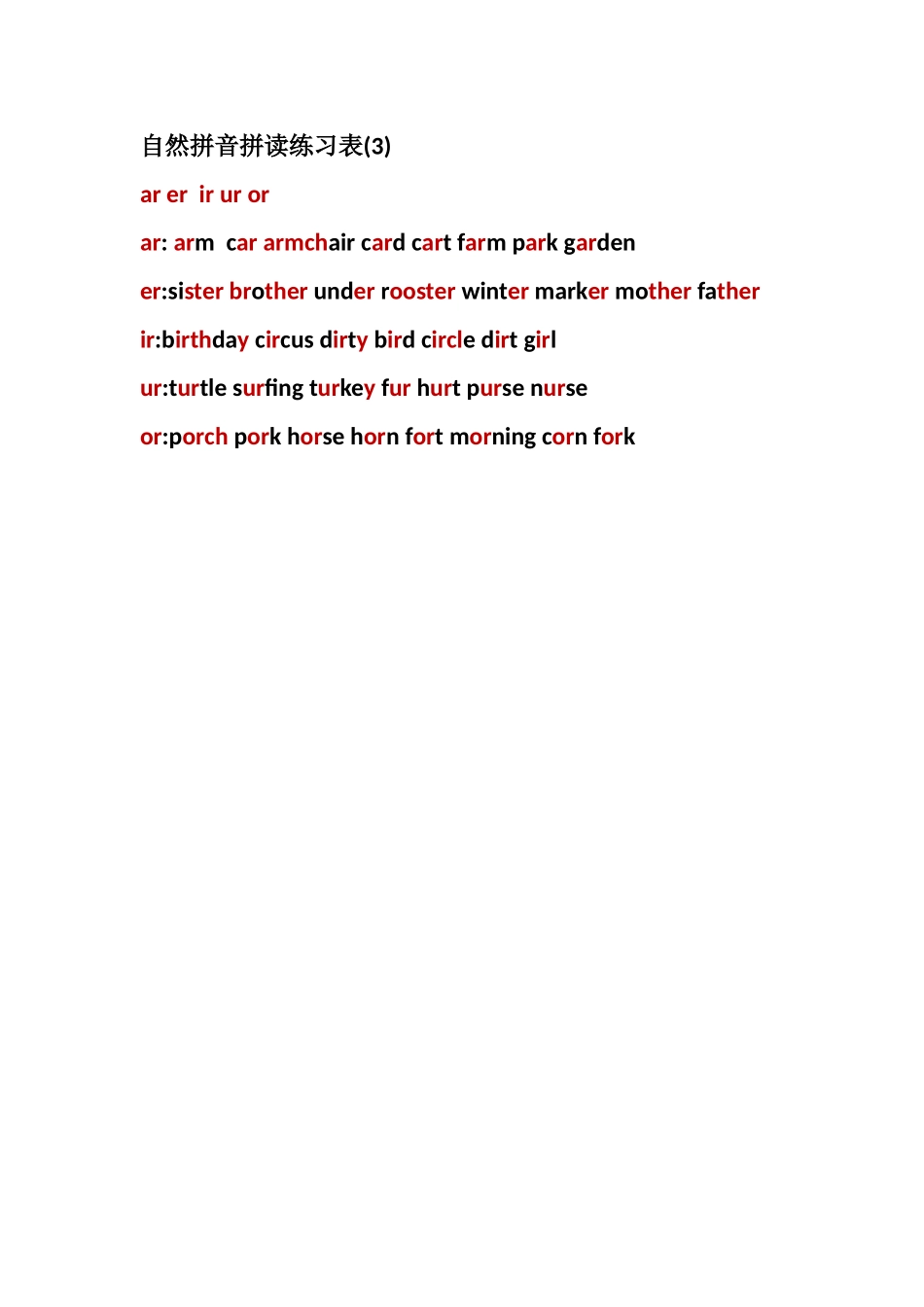 自然拼音拼读练习表3_第1页