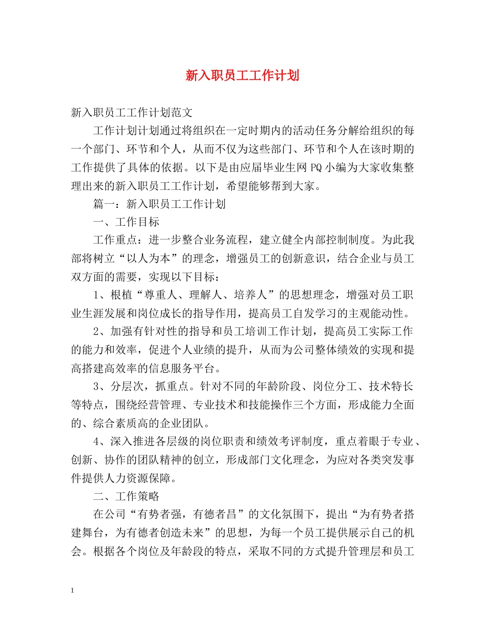 新入职员工工作计划 _第1页