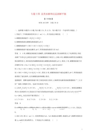 山东专用2025版高考化学一轮复习专题十四盐类水解和沉淀溶解平衡专题综 ...