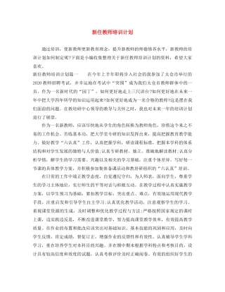 新任教师培训计划 