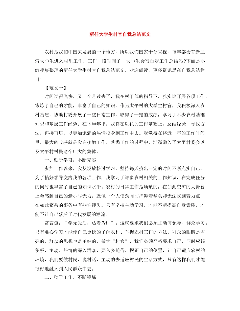 新任大学生村官自我总结范文 _第1页
