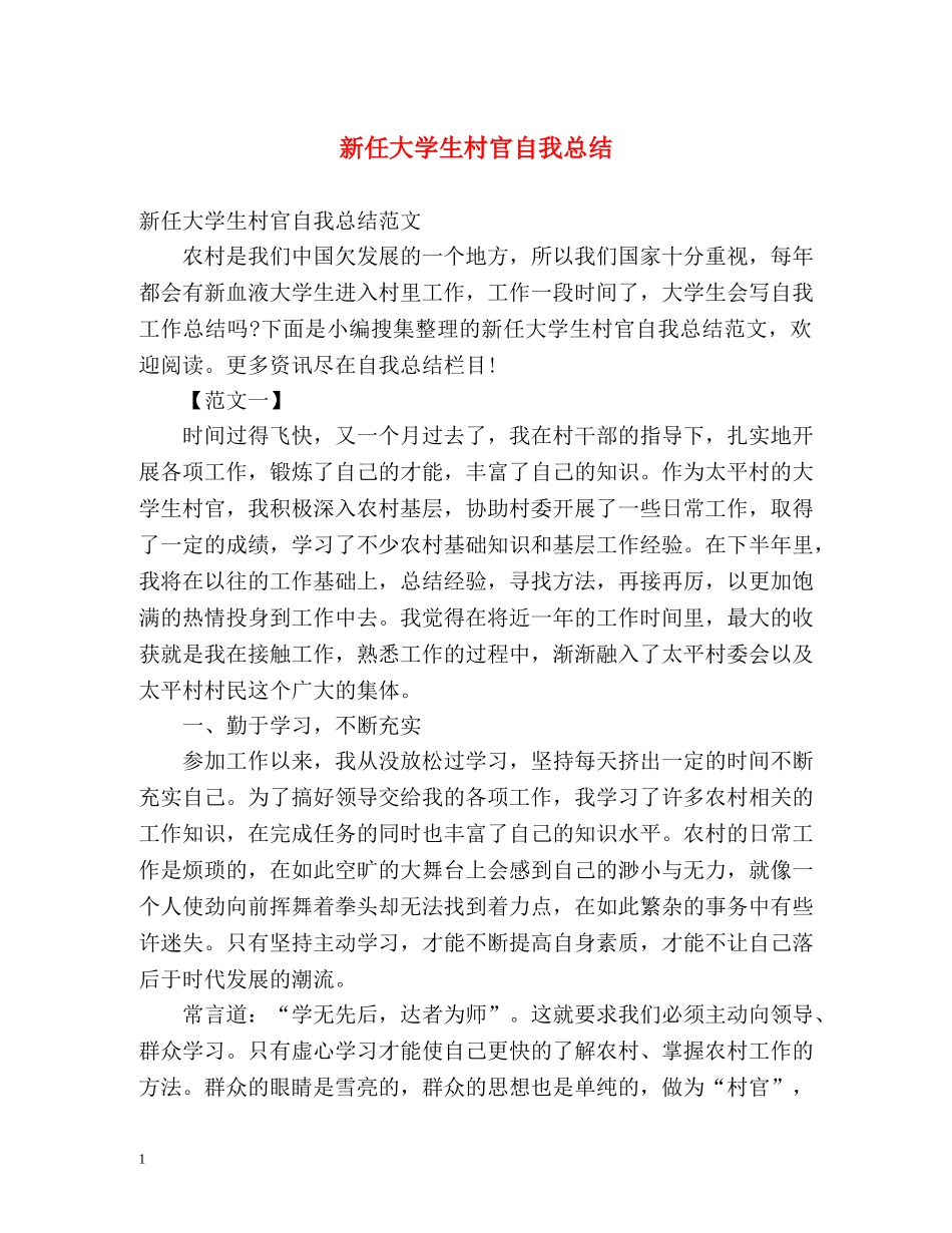 新任大学生村官自我总结 _第1页