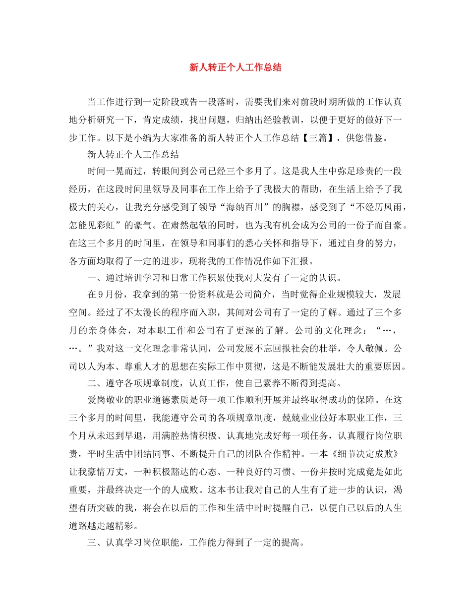 新人转正个人工作总结 _第1页