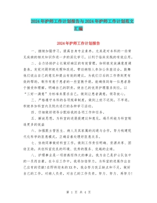 2024年护师工作计划报告与2024年护师工作计划范文汇编