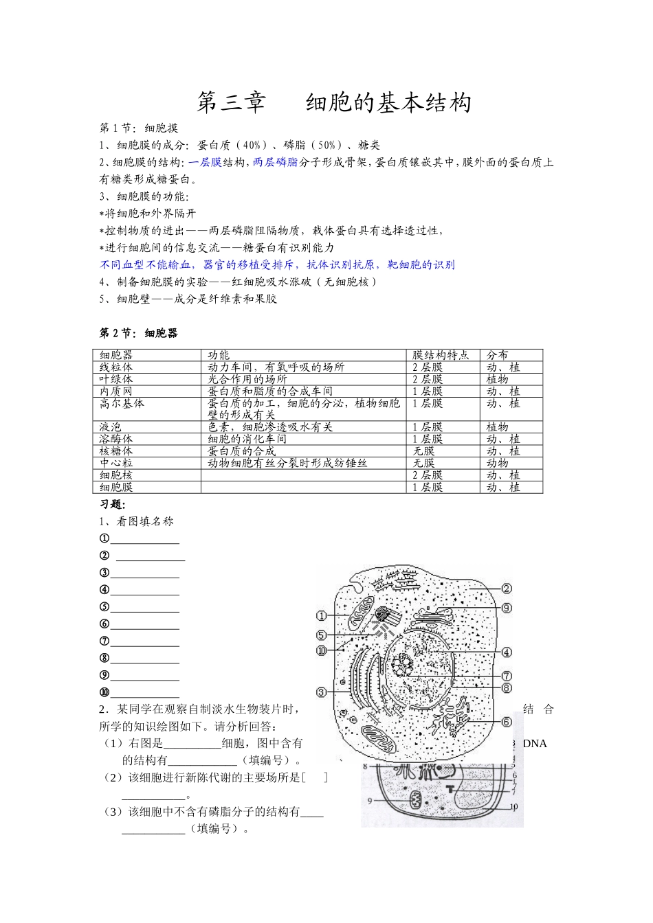 高中生物知识必修一复习提纲（第三章）_第1页