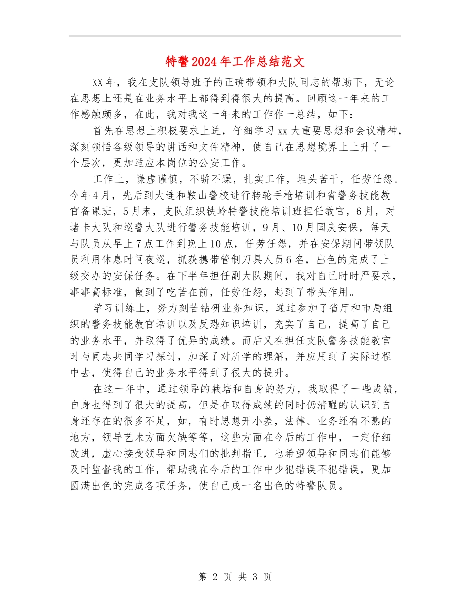 特警2024年工作总结范文_第2页