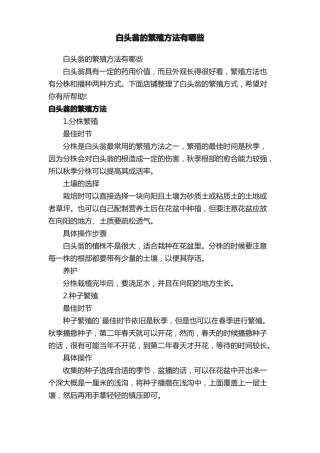 白头翁的繁殖方法有哪些