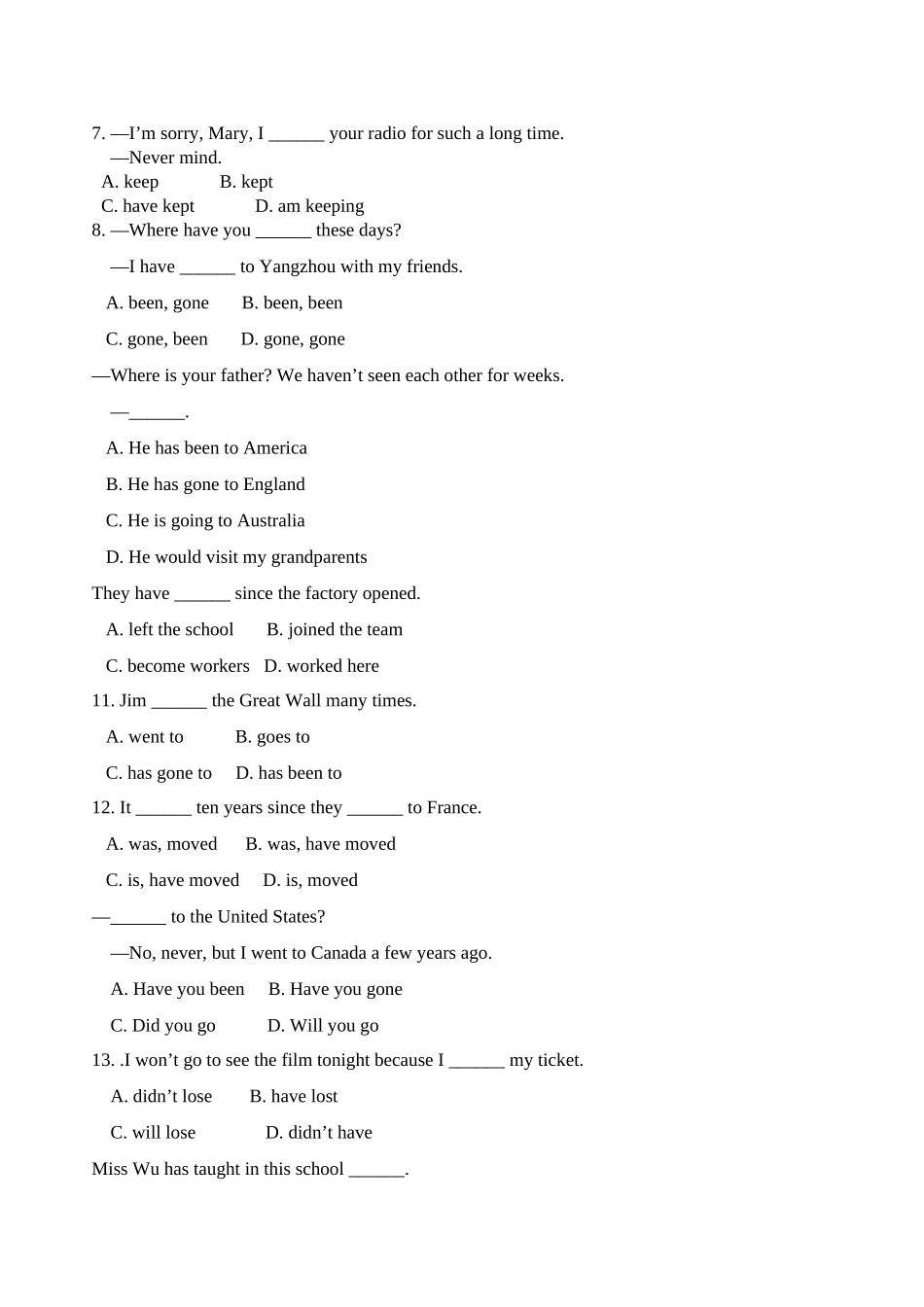 现在完成时与一般过去时附比较练习_第3页