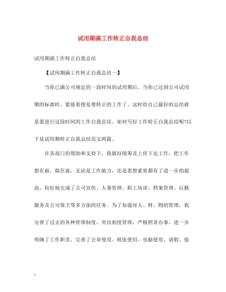 试用期满工作转正自我总结