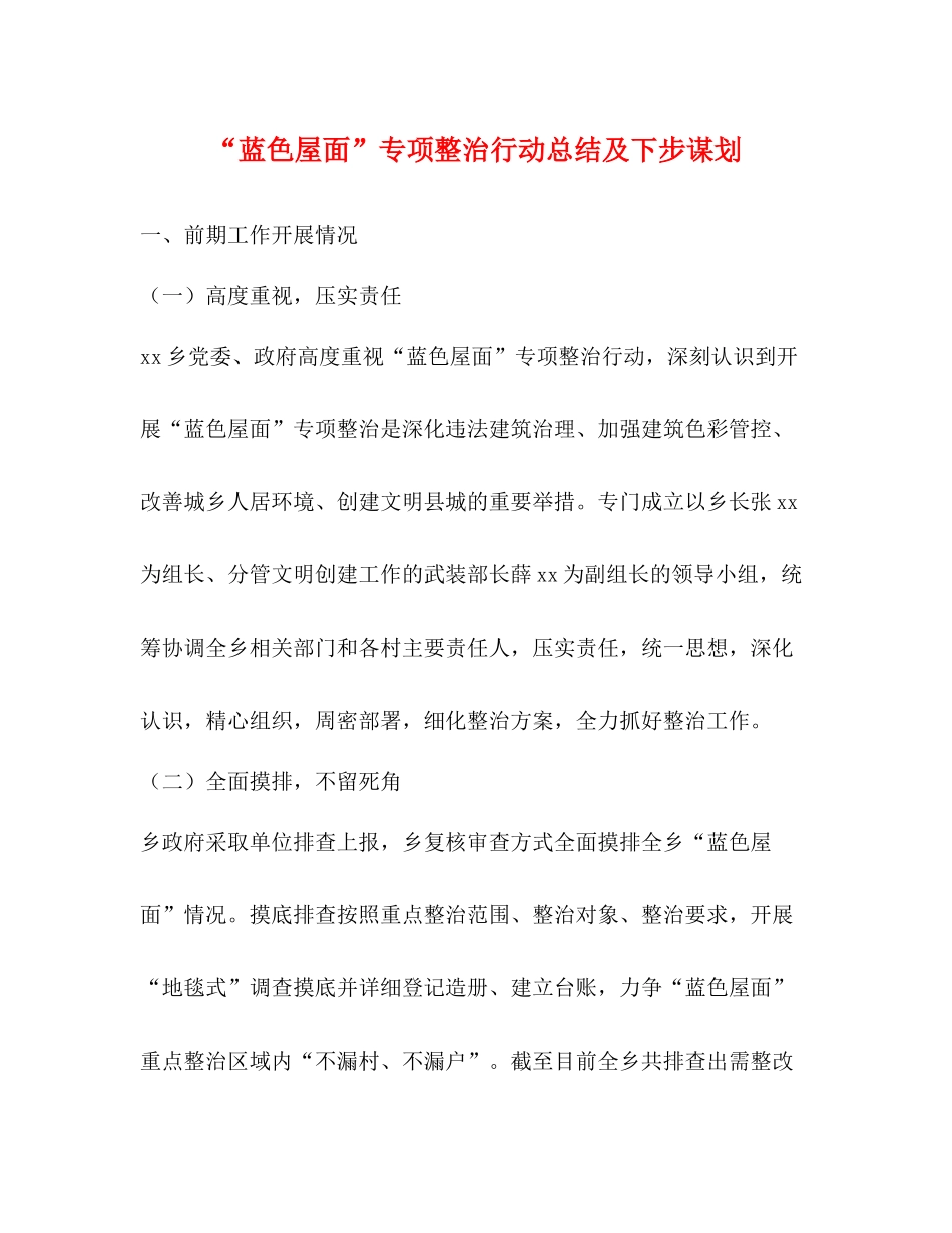 蓝色屋面专项整治行动总结及下步谋划_第1页