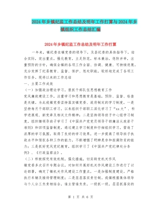 2024年乡镇纪监工作总结及明年工作打算与2024年乡镇组织工作总结汇编