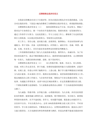 应聘销售自我评价范文 