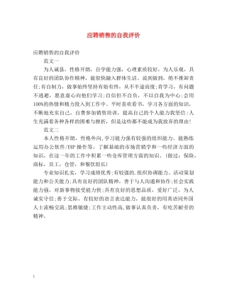 应聘销售的自我评价 