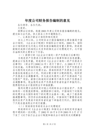 年度公司财务报告编制的意见
